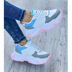 NACIONAL - Tenis Gris Celeste Acero Dama Zapatillas Zapatos Mujer Lindos Casual