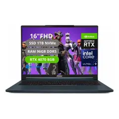 MSI - STEALTH 16 AI STUDIO INTEL CORE ULTRA 9-185H RAM 96GB SSD 1TB RTX 4070 8GB
