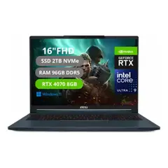 MSI - STEALTH 16 AI STUDIO INTEL CORE ULTRA 9-185H RAM 96GB SSD 2TB RTX 4070 8GB