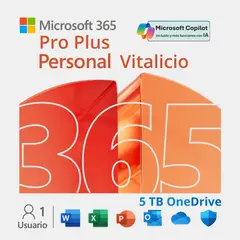 MICROSOFT - Office 365 Personal Pro Plus, Vitalicio, 5 Dispositivos, 5 TB OneDrive