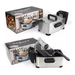 SOKANY - Freidora Eléctrica 35L 2800W Acero Inoxidable Termostato Regulable Freidora Profesional para Papas Pollo y Más