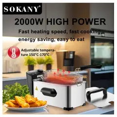 SOKANY - Freidora Eléctrica 35L 2800W Acero Inoxidable Termostato Regulable Freidora Profesional para Papas Pollo y Más