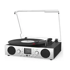 AMERICAN GENERICS - Tocadiscos soporte de 3 velocidades, Radio FM y recepción Bluetooth