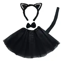 GENERICO - Disfraz De Gata Para Niña Diadema Falda Set 4 Piezas