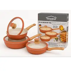 HOME - Juego Set Sartenes x6 Granito Marmol Ceramica Antiadherente Naranja
