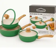 HOME - Juego Set Sartenes x6 Granito Marmol Ceramica Antiadherente Verde