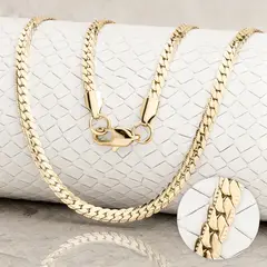 GLEAM GOLD - Cadena Unisex Tejido Grabado en Oro Laminado 18K 4 mm x 65 cm