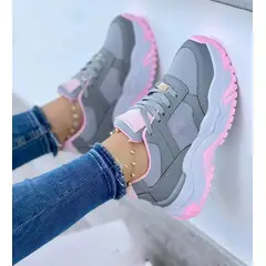 NACIONAL - Tenis Gris Rosa Dama Zapatillas Zapatos Mujer Lindos Moda Casual