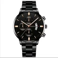 GENEVA - RELOJ CALENDARIO DE LUJO DE ACERO ELEGANTE HOMBRE