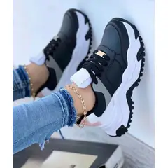 NACIONAL - Tenis Negro Gris Dama Zapatillas Zapatos Mujer Lindos Moda Casual