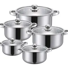 GENERICO - Bateria De Ollas Acero Inoxidable Tapas En Vidrio 10 Piezas