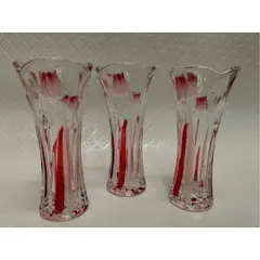 ITALIANA - Florero Cristal Murano Solitario Italy Tallado Flores Rojo