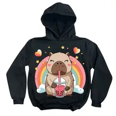 BRYKE - Buzo Hoddie Capota Niña Capibara Negra Arcoiris