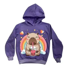 BRYKE - Buzo Hoddie Capota Niña Capibara Lila Arcoiris
