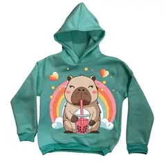 BRYKE - Buzo Hoddie Capota Niña Capibara verde menta Arcoiris