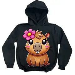 BRYKE - Buzo Hoddie Capota Niña Capibara Negra Flor