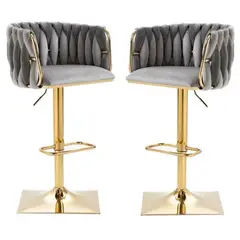 MULTIPLACE COLOMBIA - Silla para Barra de Lujo Tapizado en Terciopelo Base Dorada
