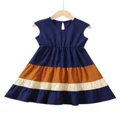 100 - Vestido De Rayas Color Azul Oscuro