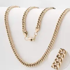 GLEAM GOLD - Cadena Oro Laminado 18K Tejido Barbado 6MM 65 CM Unisex