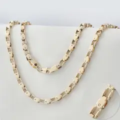 GLEAM GOLD - Cadena Unisex Tejido Engranaje en Oro Laminado 18K 6 mm x 65 cm