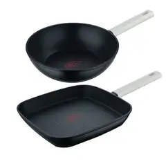 BERGNER - Set x2 Wok 26 cm y Grill 28 cm Lines Antiadherente Durable