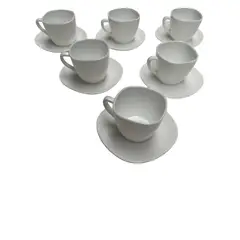 DISTRIONLINE - Juego De Pocillos + Platos Cuadrados Color Blanco