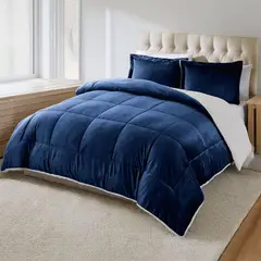 GENERICO - Edredon comforter sherpa - piel de conejo cama Doble Azul Oscuro