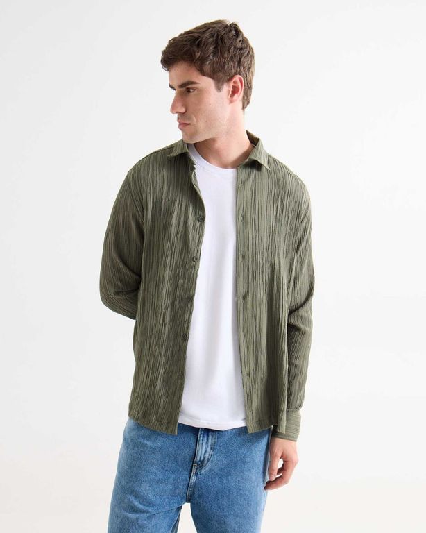 Imagen de Camisa Manga Larga Textura Arrugada Para Hombre Verde