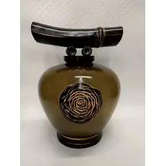 JAPAN - Florero Japones Antiguo En Marmolina Macizo Mediano Ambar