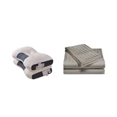 ZHOPI CO - Sabanas Queen Gris mas Dos Almohadas Cervical de Cuello