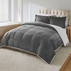 GENERICO - Edredon comforter sherpa - piel de conejo cama Doble Gris Oscuro