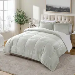 GENERICO - Edredon comforter sherpa - piel de conejo cama Doble Gris Claro