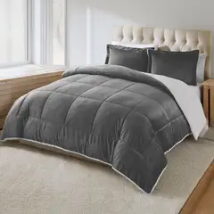 GENERICO - Edredon comforter sherpa - piel de conejo cama Queen Gris Oscuro