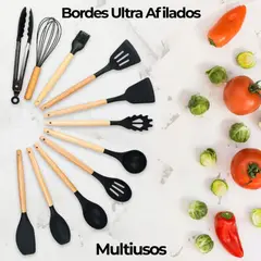 GENERICO - KIT UTENSILIOS DE COCINA - 19 PIEZAS SILICONADO NEGRO