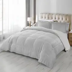 GENERICO - Edredon comforter sherpa - piel de conejo cama Queen Gris Claro