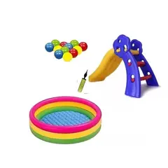 INTEX - Combo Piscina 168cm + 200 Pelotas + Deslizador azul