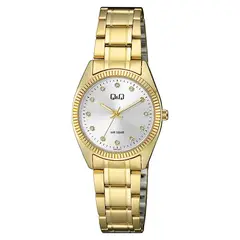 Q&Q - Reloj Dorado Con Piedras Acero Inoxidable Original + Caja QZ65J001