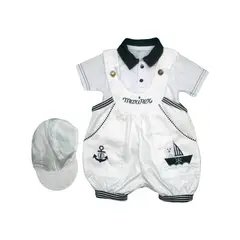 BABY KDS - Conjunto marinero 3 piezas para bebe glotoncitos - blanco.