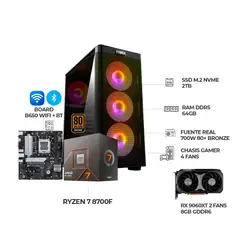 AMD - COMPUTADOR GAMER RYZEN 7 8700F+ RX 9060XT 8GB+ RAM 64GB SSD 2TB + B650 WIFI/BT