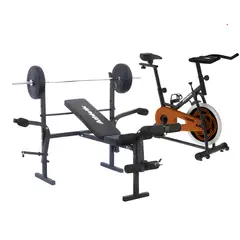 ATHLETIC - Combo Cardio- MultiFuerza Banco de pesas Multifuerza plegable + Bicicleta Indoor 400BS