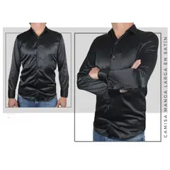 ABC - Camisas De Vestir Seda Brillante Satinada De Lujo Para Hombre botones