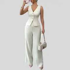 YURELKSHOP - VESTIDO DE 2PIEZAS PANTALÓN LARGO Y BLUSA TOP CONJUNTO
