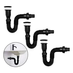 PAMO - Set X 3 Desague Sifon Push Negro Corrugado Orientable