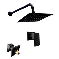 PAMO - Ducha Negra En Acero Con Llave Manija Agua Fria Cuadrada Color Negro