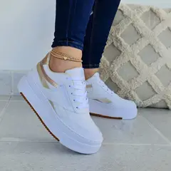 NACIONAL - Tenis Blanco Dorado Dama Zapatillas Zapatos Mujer Lindos Moda Casual