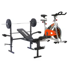 ATHLETIC - Combo Cardio- MultiFuerza Banco de pesas Multifuerza plegable + Bicicleta Estática 2600BS