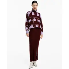 MAGLIONE - Sweater Tartán Lila Mujer Cuello Tortuga Oversized