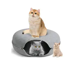 GENERICO - Cama Redonda Gris Genérica 60x60x14 Cm Para Gatos Con Tunel