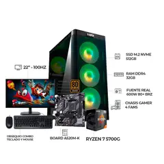 AMD - COMPUTADOR GAMER RYZEN 7 5700G+ MONITOR 22" FHD+ RAM 32GB+ SSD 512GB+ 600W BRZ