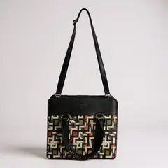 GENERICO - Bolso de dama mujer tipo lona gobelino casual sintético cuero negro elegante casual